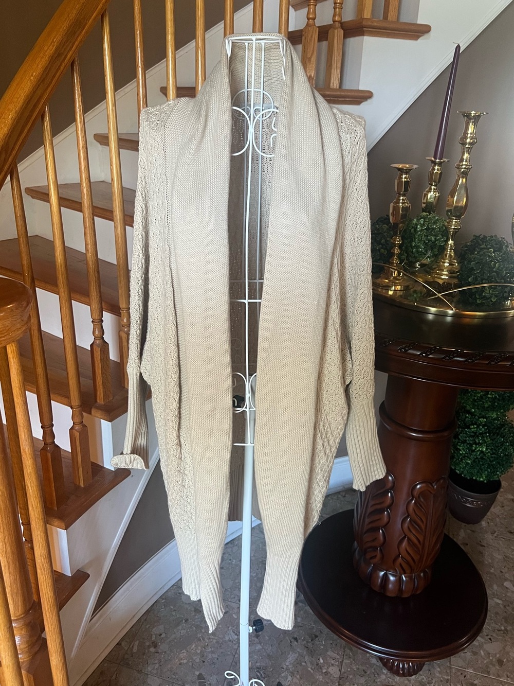 Prana Organic Cotton Merino Wool Tan Cocoon Cardigan Fall Casual Size Small